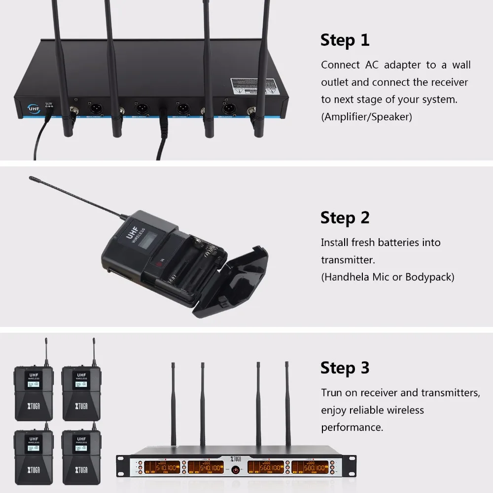 XTUGA SKM4000PLUS Профессиональный 4*100 каналов UHF беспроводной поясной микрофон системы, выбор частоты, до 260Ft