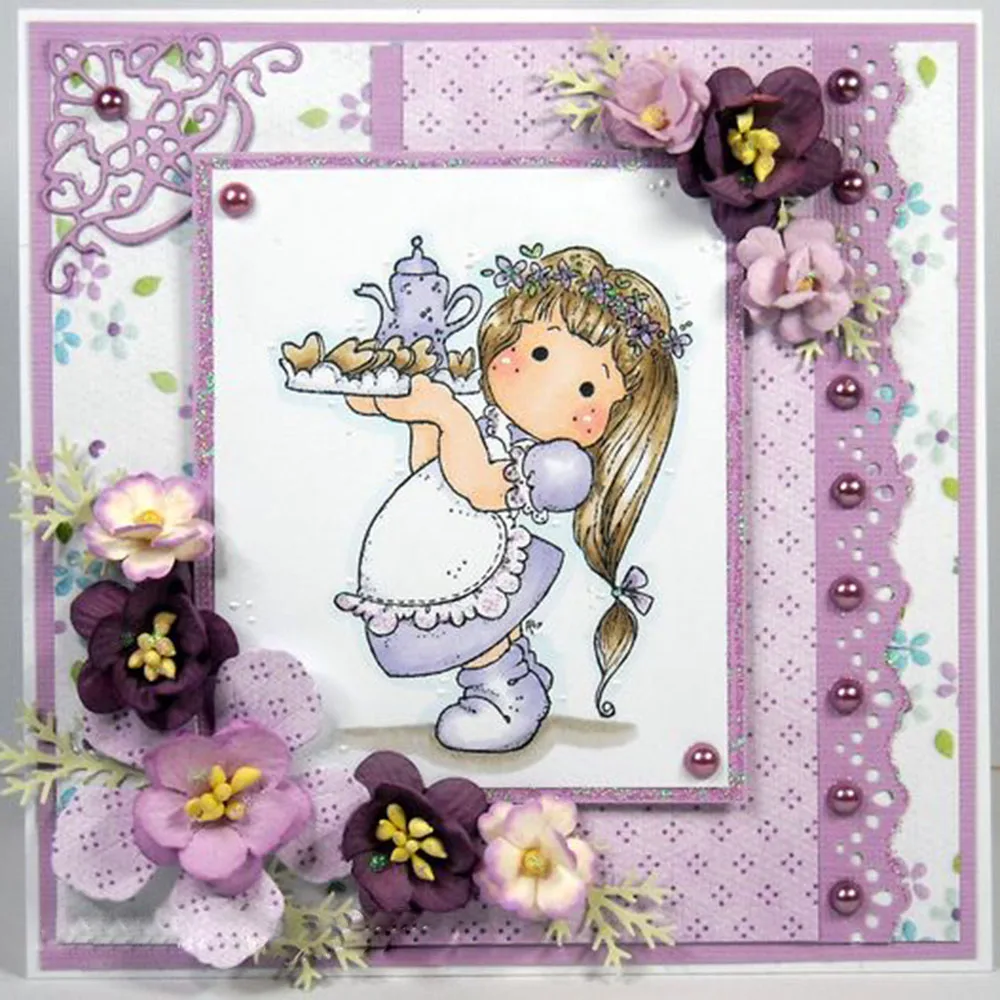 

Girl Cook Clear Transparent Stamps + Metal Cutting Dies Stencils Scrapbooking Embossing Album Paper Cards Decorative DIY Craft