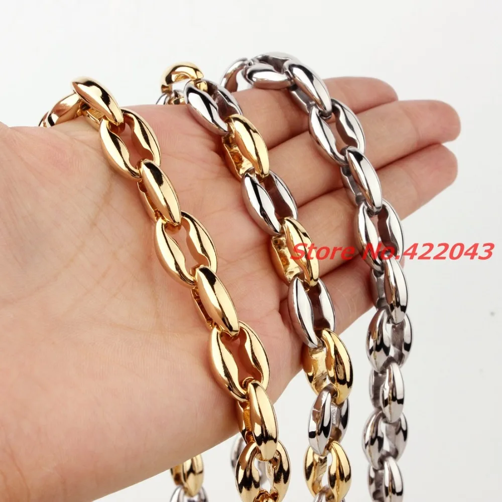 

7-40" 316L Stainless Steel Silver Gold 6/8/10/12mm Hollow Out Coffee Beads Bean Chain Neklace Or Bracelet Men Womens jewelry