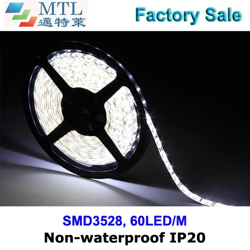 

3528 LED strip, 12V input, 60 LED/M, 100M/lot, IP20 non-waterproof, 8MM double-sided PCB, 2 years warranty, Factory Wholesale