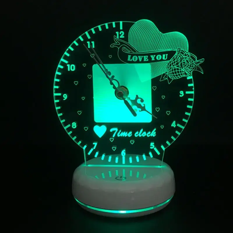 USB питание 3D ночник настольная лампа многократное использование свет красочные часы время любви