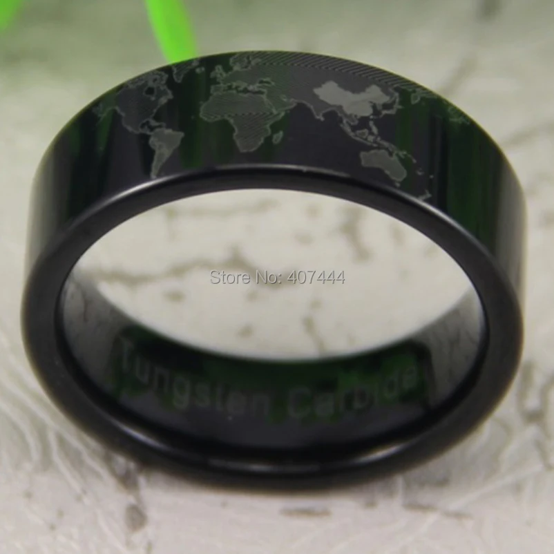 США Великобритания Канада Россия Бразилия Горячая Распродажа 8 мм черная труба уникальный дизайн карта мира Мужская Мода Вольфрам обручальное кольцо