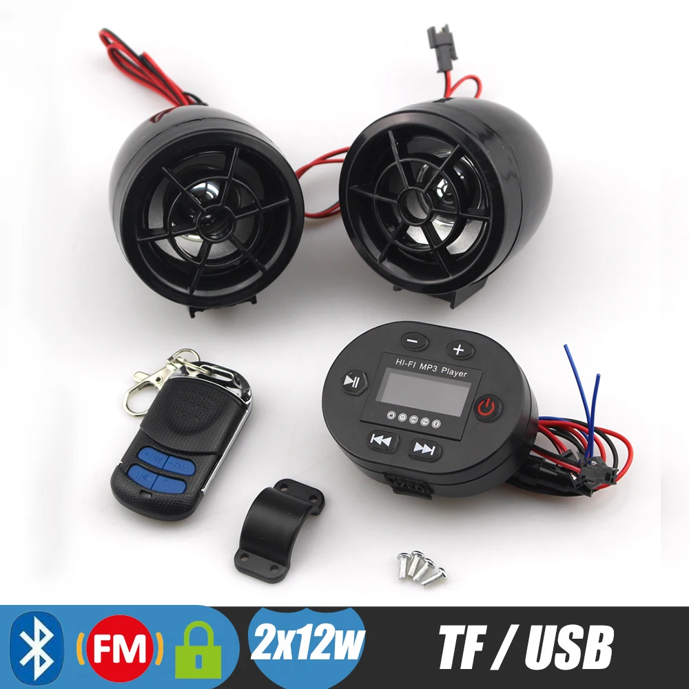 Bluetooth Motorcycle Handlebar Speakers TF FM Radio MP3 Music Player