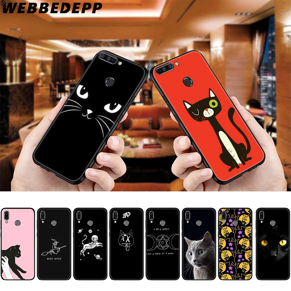 WEBBEDEPP Blue Eyes in Black Cat Soft Silicone Case for Huawei P8 P9 P10 P20 P30 Lite Pro P Smart Y6 Y7 Y9 Mini 2017 2018 |
