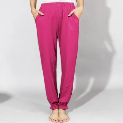UNIKIWI. женские хлопковые длинные штаны с завязками на лодыжке, пижамные брюки, женские Пижамные брюки Лолиты с завязками на краях дома. Lounge - Цвет: rose pink