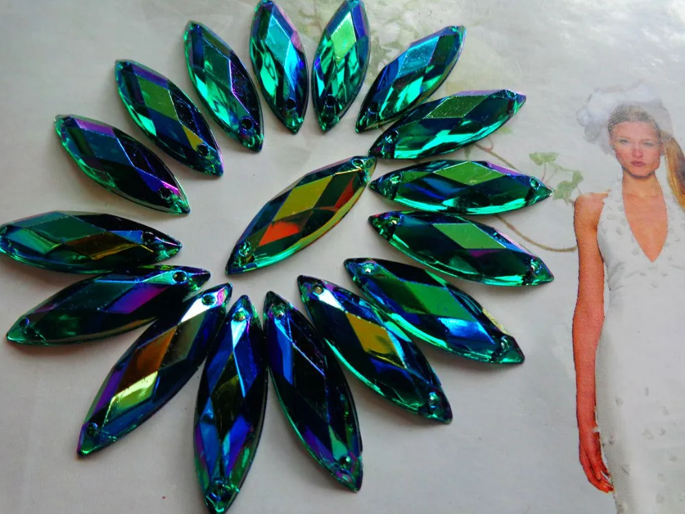 

100pcs 26*8mm navette shape flatback loose gem stone deep green sew on Rhinestones crystal Accessories For Hand Sewing gem stone
