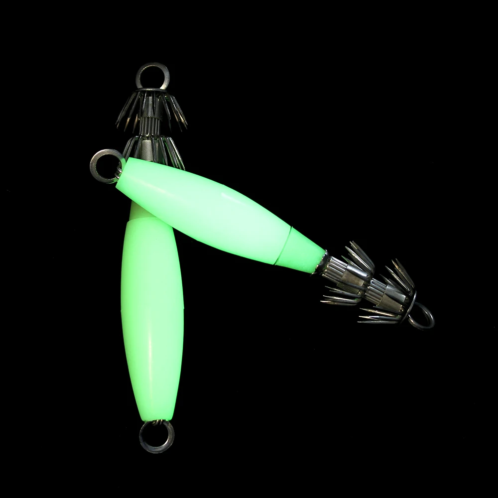 Angling Luminous Jigs Squid Hook Fishing Tackle Wood Shrimp Lures Octopus Bait