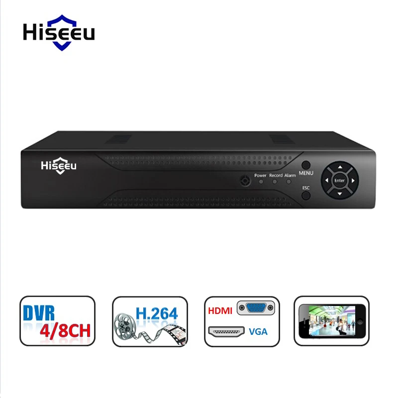 

Hiseeu ONVIF 4CH/8CH stand alone CCTV DVR Full HD P2P Cloud H.264 VGA HDMI video recorder security surveillance RS485 Audio P2P