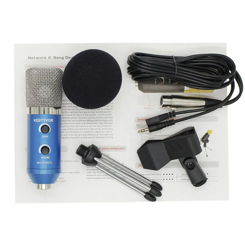 Горячее предложение! Распродажа! Mikrofon Модернизированный MK-F100TL Профессиональный USB студийный компьютерный конденсаторный микрофон для записи видео и караоке - Цвет: Blue microphone