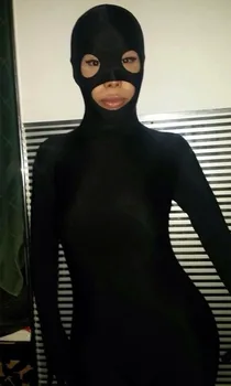 

(FZS054) Fetish Zentai Women Suit With Open Eyes and Open Mouth Lycra Spandex Unisex Black Bodysuit