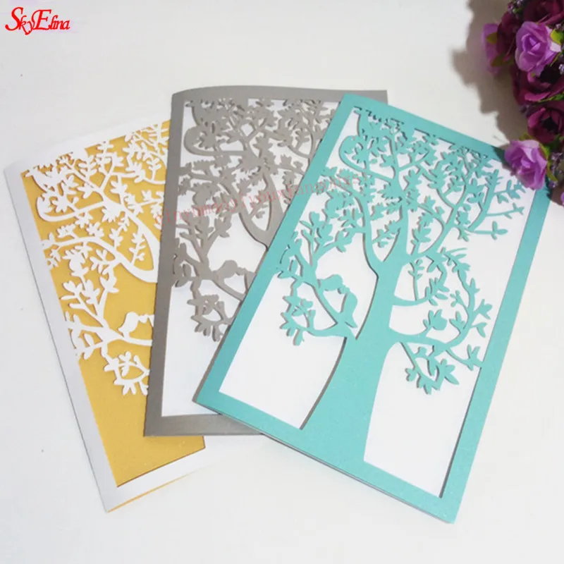 10pcslot Hot Sale Chic Tree Design Laser Cut Wedding Invitation Card Wedding Party Decoration Paper Craft Greeting Card 6ZSH196 (14)