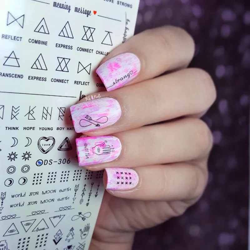 

1 sheet Geometric Line Water Slide Nail Decals Nail Tattoos Aztec Arrow 3D Nail Stickers Adhesive DIY Tips Guides decorations