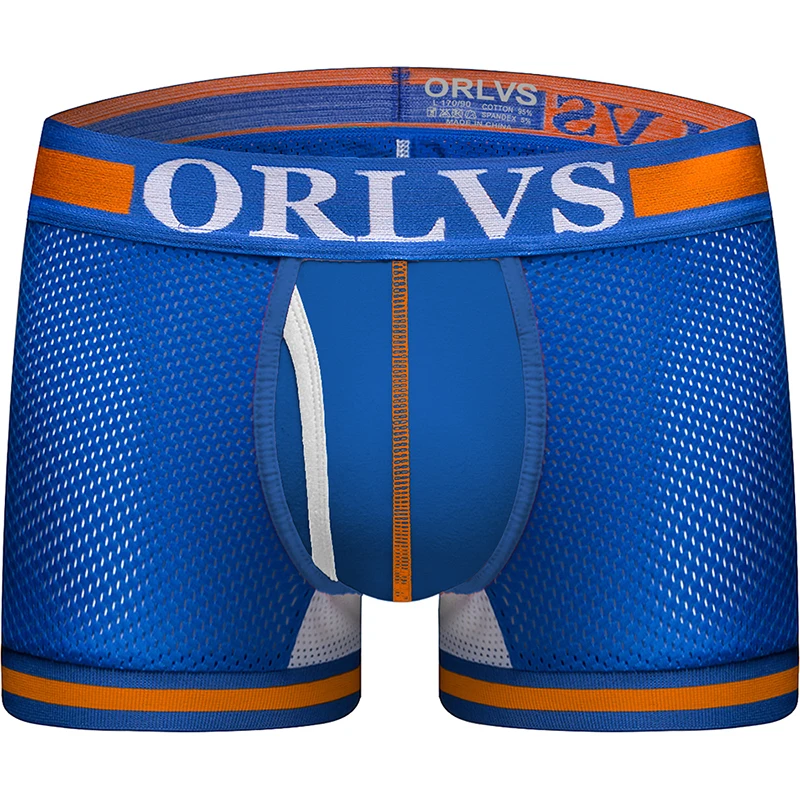 

ORLVS Brand men New Underwear Pocket boxer Sexy cotton Cuecas Boxers Mesh shorts Gay Underwear Man male boy underpants slip