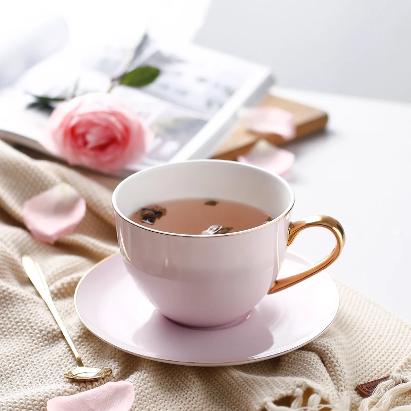 1 cafetera Haoshangzh25 Pink Bone China Coffee Set Juego de té de la Tarde con 6 Tazas y platillos de café 1 azucarero 1 Taza de café de cerámica con Leche 