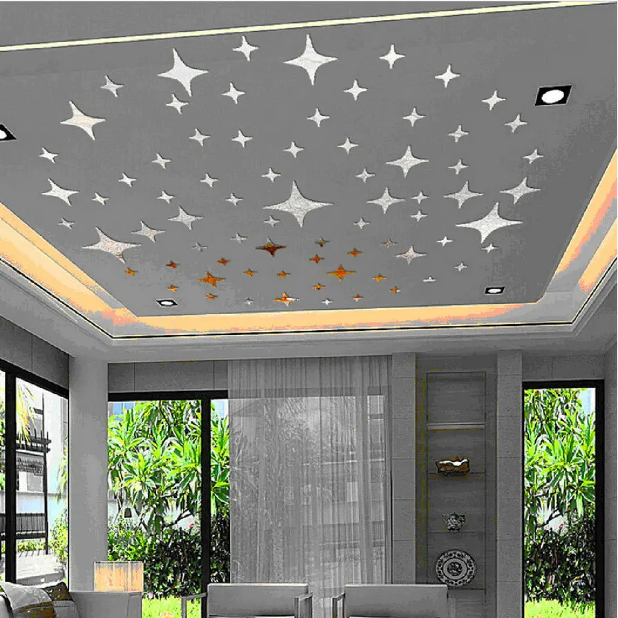 

2017 New 43pcs Twinkle Stars Ceiling Decoration Crystal Reflective DIY Mirror Effect 3D Wall Stickers Home TV Background Decor