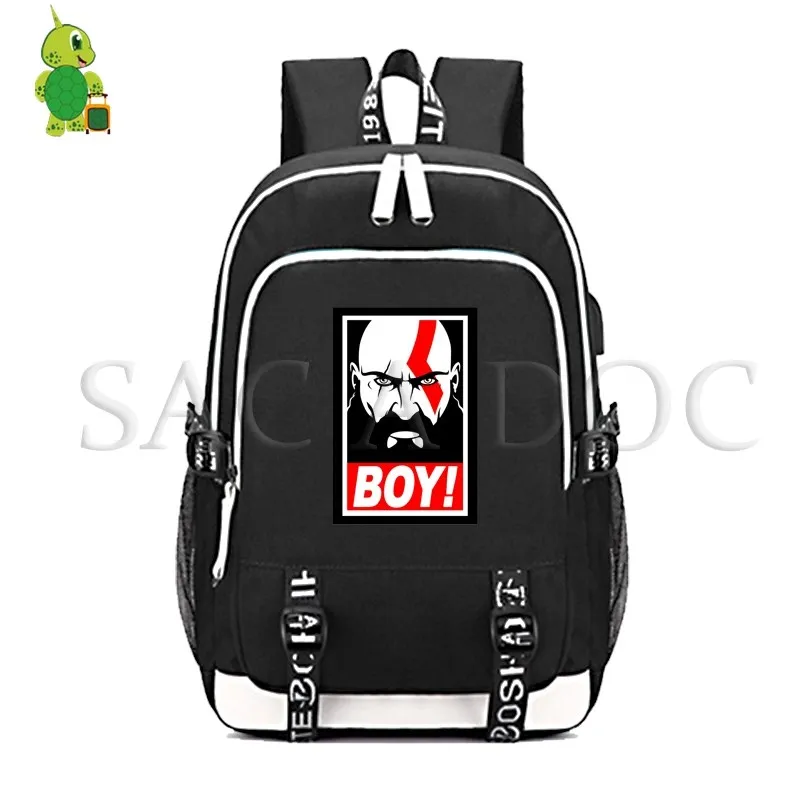 

Cool God of War Multifunction Backpack Sparta Kratos Printed USB Charging Laptop Backpack for Women Men Teens School Travel Bags
