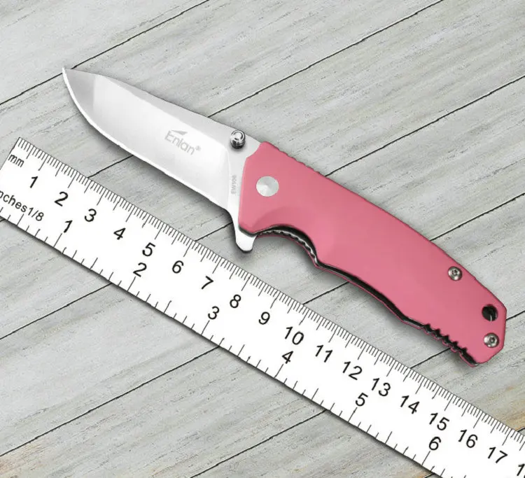 ENLAN EW106 Small Folding Knife 8Cr13mov Steel,Pink G10 Handle,58Hrc Survival Hunt Camping Tool Girl gift Knife Tactical Knives