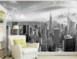 Классический Черный и белый цвета Нью-Йорке строительство ТВ фоне обоев 3D Настенные обои