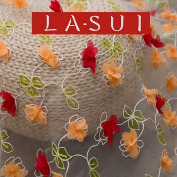 

LASUI New small fresh hand three - dimensional flower embroidered glass fabric fabric women 's dress diy shade cloth O0031