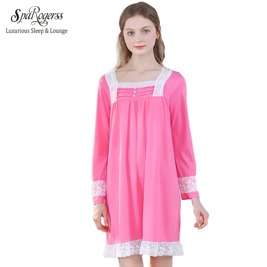 SpaRogers New Arrival Vintage Nightgowns Sleepshirts Elegant Lady