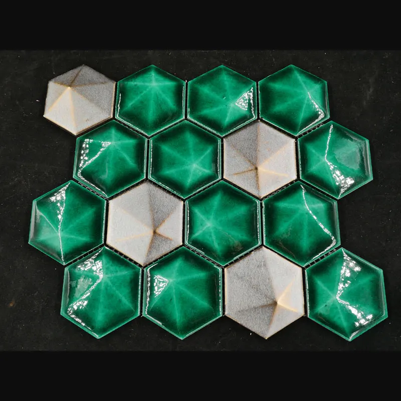 Мозаика ручной работы, алмазная художественная керамическая зеленая кракелевая плитка, сделай сам, шестигранная мозаика, дизайнерская плитка для столовой