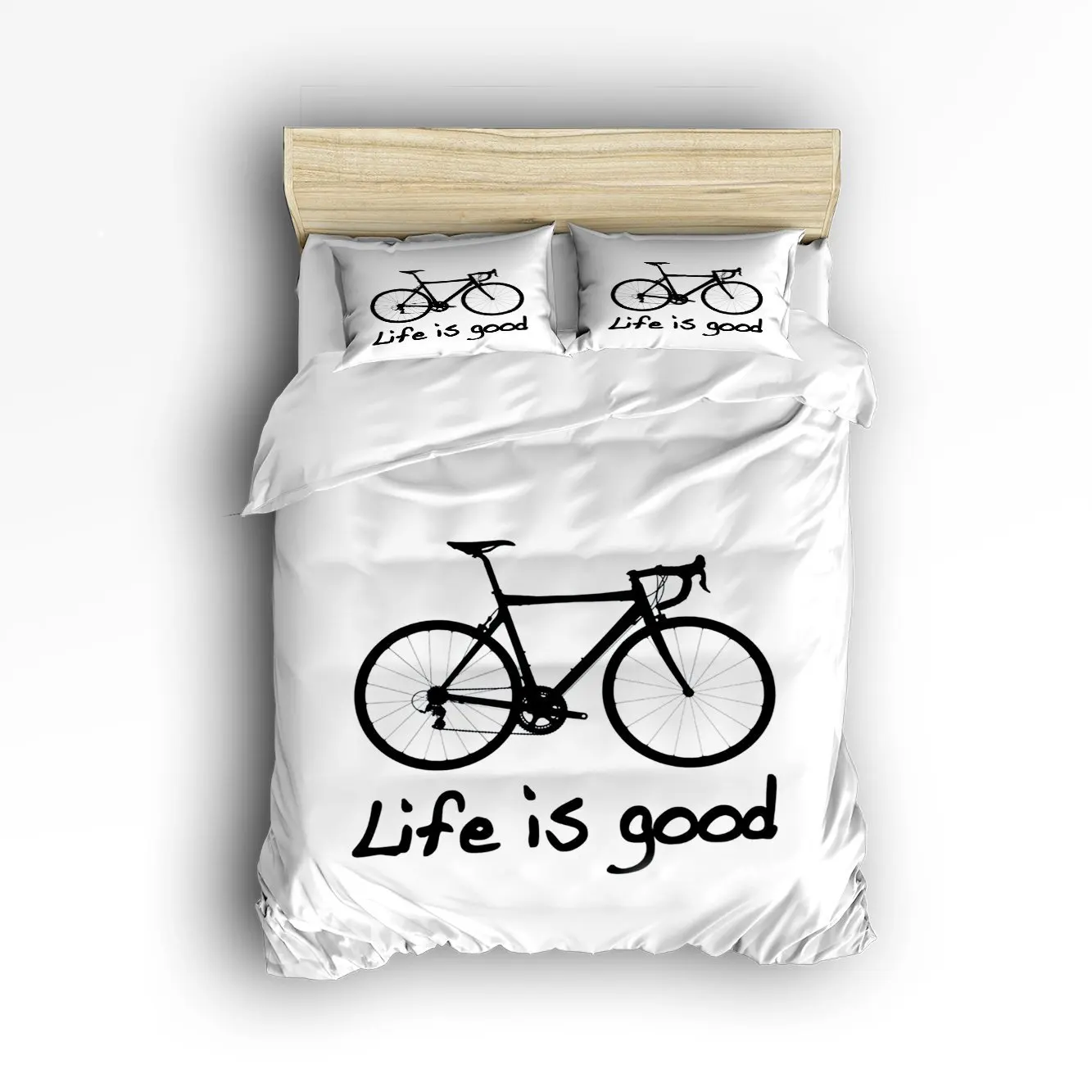 

Queen Size Bedding Set- Bicycle Print Life is Good Duvet Cover Set Bedspread for Childrens/Kids/Teens/Adults, 4 Piece