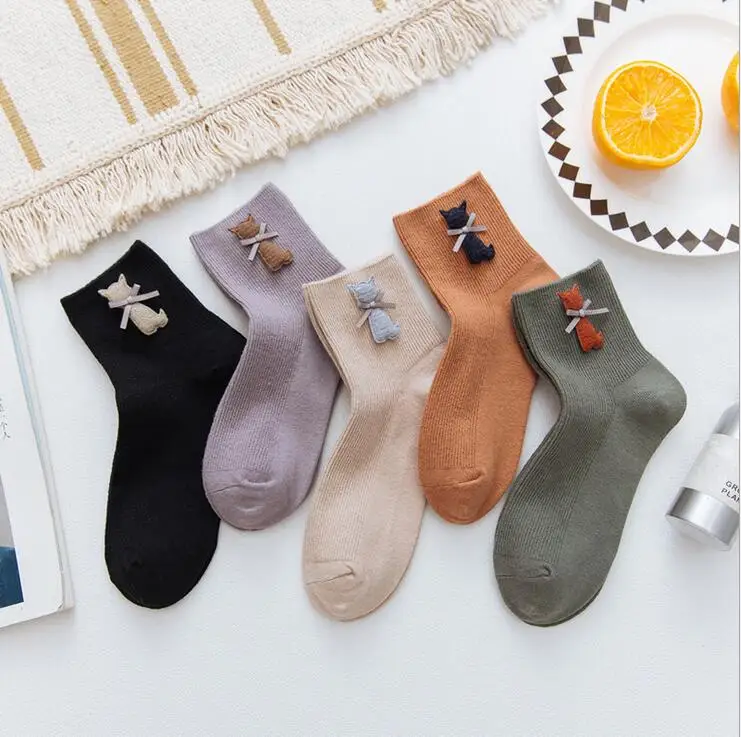 Осень и зима новая тенденция кошачий кисточкой мультфильм леди носки без пятки хлопок Японский накачки Носки