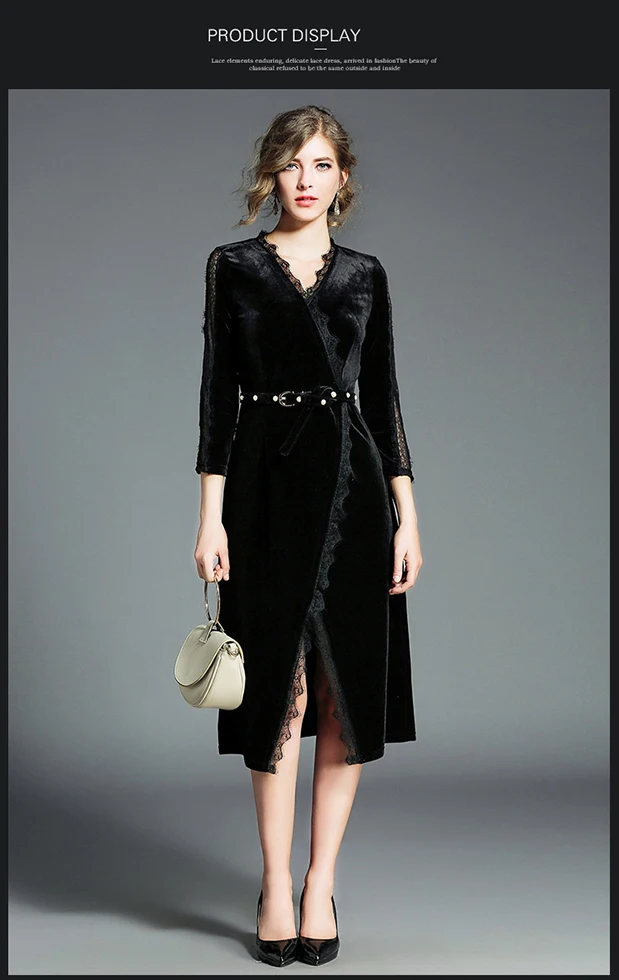 Elegant V-neck Wrap Hollow Out Sleeve Velvet Dress