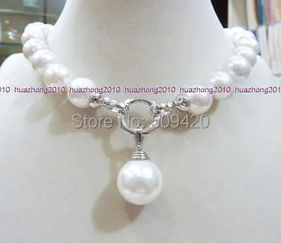 

Free Shipping Wholesale>>>Charming AAA+ 12MM WHITE ROUND SOUTH SEA SHELL PEARL NECKLACE 18"+16mm Pendant