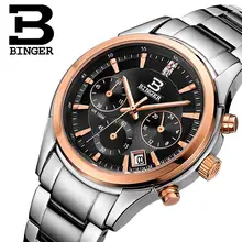 Швейцарские Бингер мужские часы люксовый бренд Кварцевые водонепроницаемые мужские часы полностью из нержавеющей стали часы с хронографом BG6019-M6