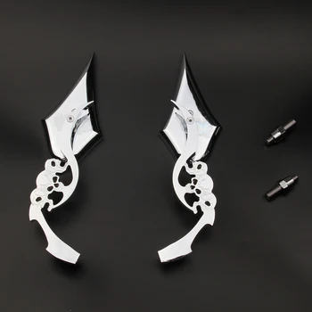 

Pair Universal Motorcycle Skull Rearview Side Mirrors Motorbike Rear View accessories CHROME For Harley Dyna Wide Glide Chopper