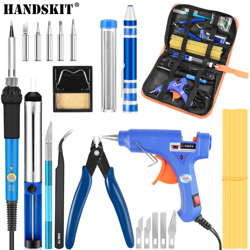 

EU 220v 60w DIY Adjustable Temperature Electric Soldering Iron Welding Kit Screwdriver Glue Gun Repair Carving Knife carry bag