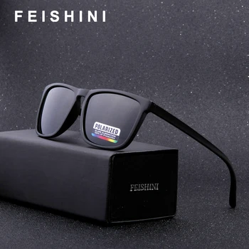 

FEISHINI High Quality Mens EYEGlasses Black Vintage Fashion Diablo Rectangle UVB Sunglasses Women Polarized Brand Designer