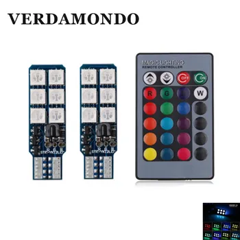 

2 Pieces T10 5050 12SMD W5W LED Car Lights LED Bulbs RGB With Remote Control Strobe Lamp Driving Reading Lights White DC 12V