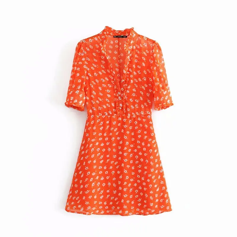 as pic DS2290AAZZ Г. новые женские винтажные цветочный vestidos печати Повседневная складчатая одежда женские элегантные Круглая горловина с коротким рукавом chic вечернее платье DS1984 - Цвет: as pic DS2290AAZZ