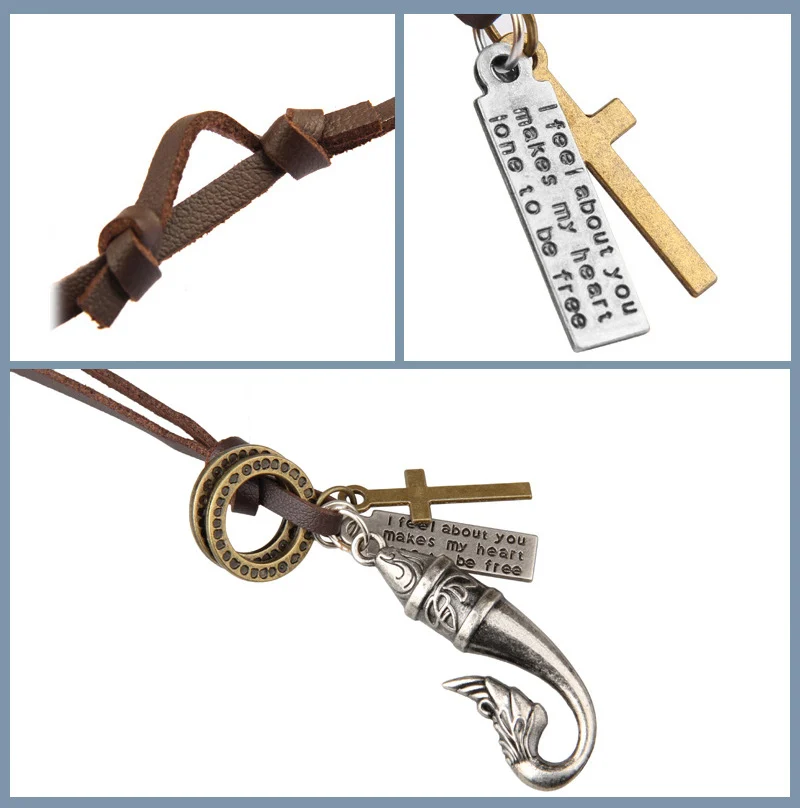 NIUYITID Vintage Fish Necklace & Pendant Men Long Leather Rope Chain Jewelry Adjustable Male Neckless Accessories erkek kolye (3)