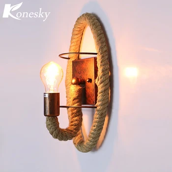 

Nordic Industrial Retro Loft LED Hemp Rope Wall Lamp Metal Indoor Lighting Home Fixtures Sconce Light for Aisle Bedroom Bedside