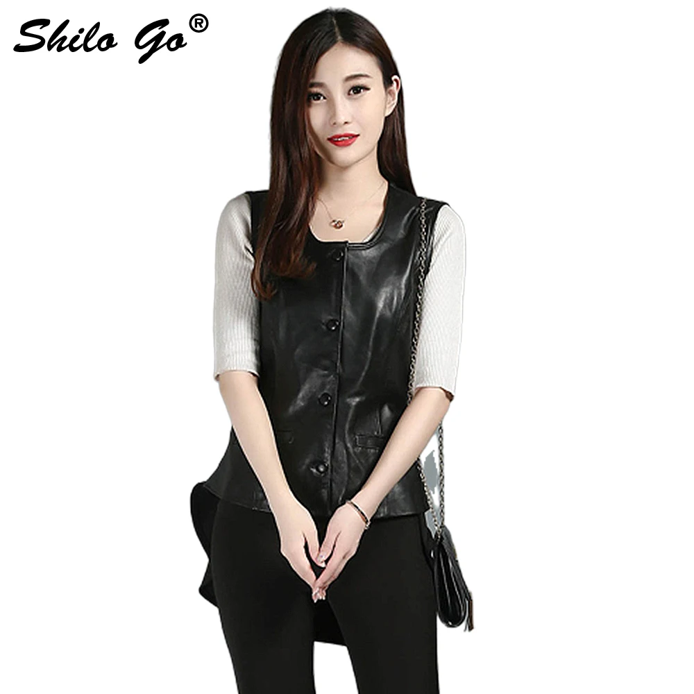 

SHILO GO Leather Vest Womens Autumn Fashion sheepskin genuine leather Vest back bow adjustable single breasted asymmetrical Vest