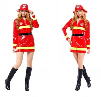 

Ladies Purim Brand New adult woman perfomance dress Halloween fireman cosplay firefighter costume Halloween firefighter uniform