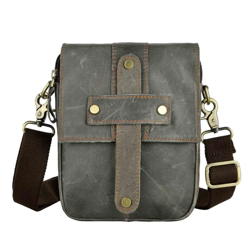 Кожаная мужская повседневная многофункциональная маленькая сумка через плечо дорожная сумка через плечо поясная сумка портсигар чехол для планшета 8306c - Цвет: grey 2