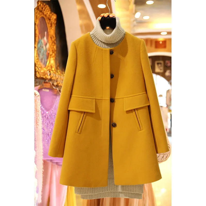 

The new cloth coat plus-size women's clothing in the long round collar woolen cloth coat
