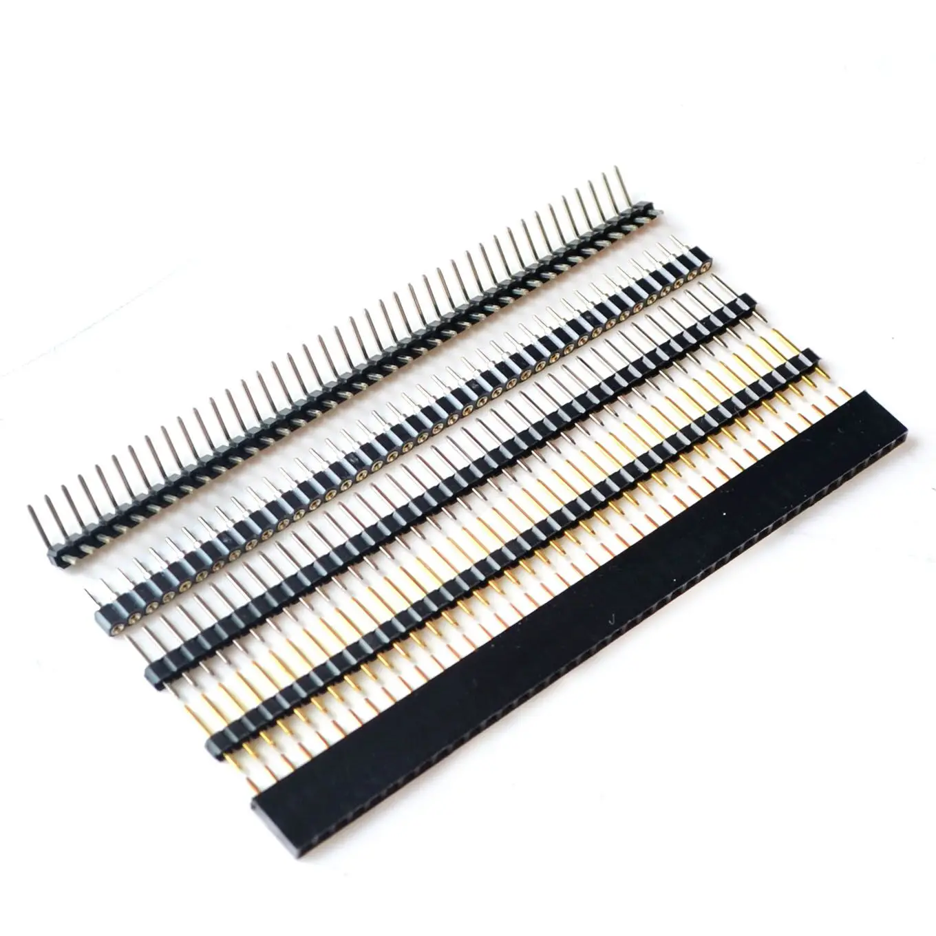 

10pcs 40 Pin Single Row Female Male Pin Header Connector GOLD 40 Pin Single Row round hole Right Angle Connector Strip