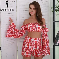 Missord 2019 пикантные вышивка с открытыми плечами расклешенными рукавами из двух предметов для женщин наборы для ухода за кожей FT8532