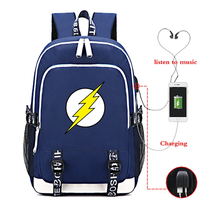 The Flash USB Backpack Laptop Bags Student School Bags Bookbag DC Comics Teens Shoulder Travel Bags