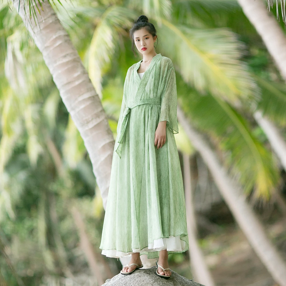 

MM145 New Arrival Spring Summer 2017 women outwear belted long maxi shirt thin vintage cardigan