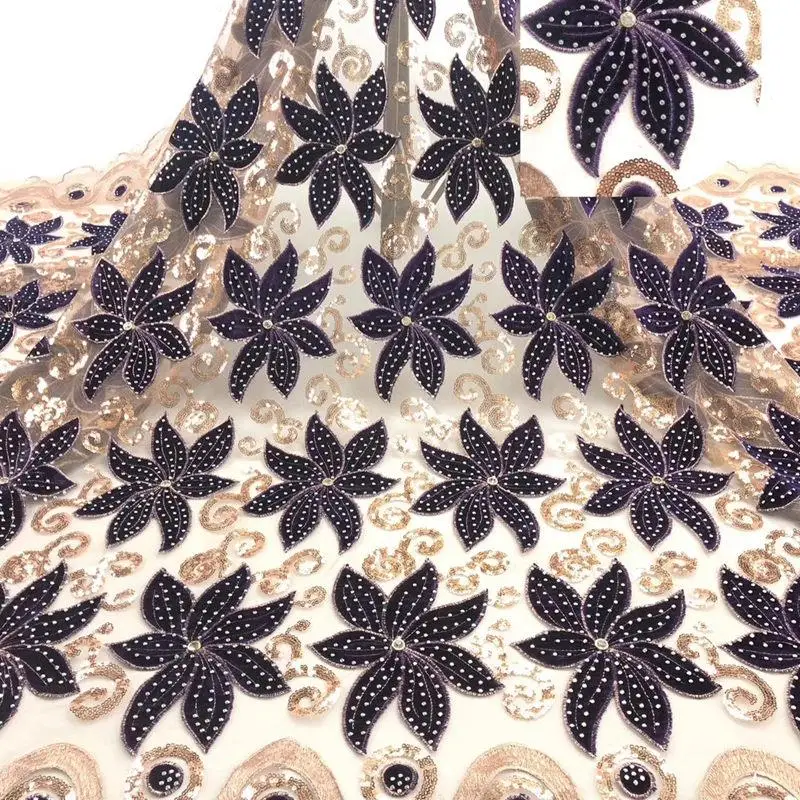 Фиолетовая африканская кружевная ткань Высококачественная африканская Тюлевая кружевная ткань с милым бархатным французским кружевом для женского платья AD042 - Цвет: 39