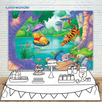 

Winnie Pooh Theme Birthday Party Background Tiger and Bear Enjoy the Cool Summer Backdrop For Baby Shower Photo Studio Props