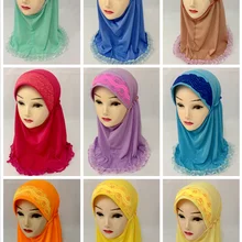 12 шт./лот) Новое поступление милый кружевной мусульманский хиджаб для маленьких девочек детский исламский шарф XHGT016