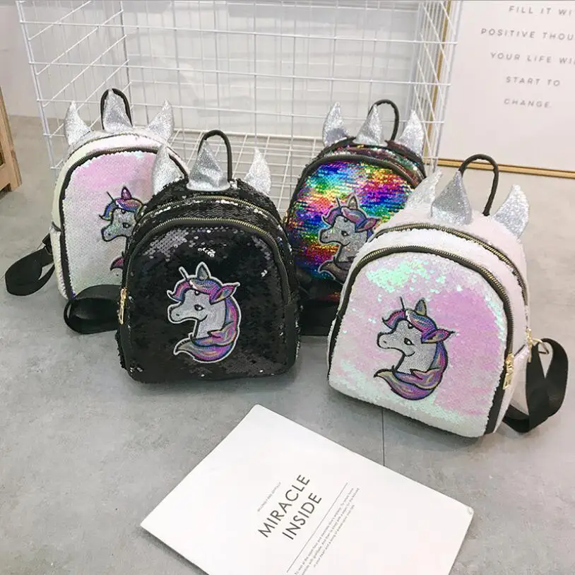 

Fashion Gradient Color Sequins Unicorn Bear Design Pu Girl's Mini Zipper Backpack School Bag Shoulder Bag Travel Backpack