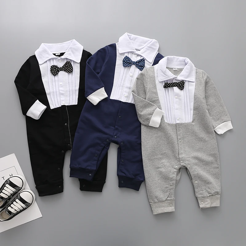 

Newborn Baby Boys Gentleman Rompers One Piece Full Sleeve Jumpsuits Overalls Clothing Toddler Clothes Baby Spring Rompers